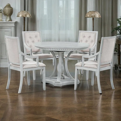 Retro 5-piece Dining Set Extendable Round Table and 4 Chairs for Kitchen Dining Room