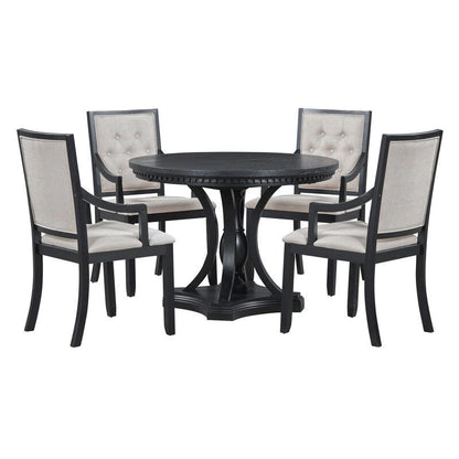 Retro 5-piece Dining Set Extendable Round Table and 4 Chairs for Kitchen Dining Room