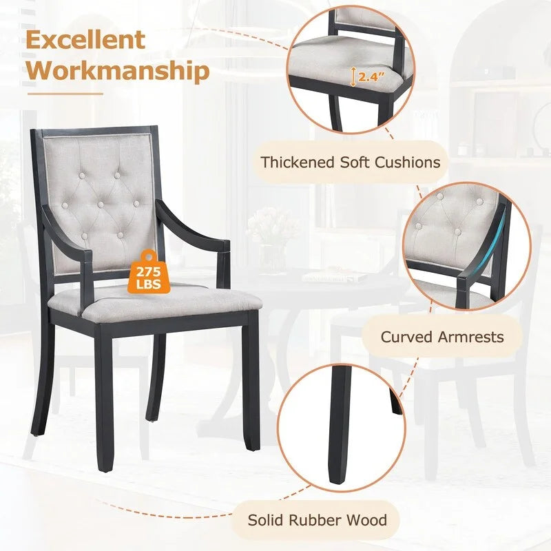 Retro 5-piece Dining Set Extendable Round Table and 4 Chairs for Kitchen Dining Room