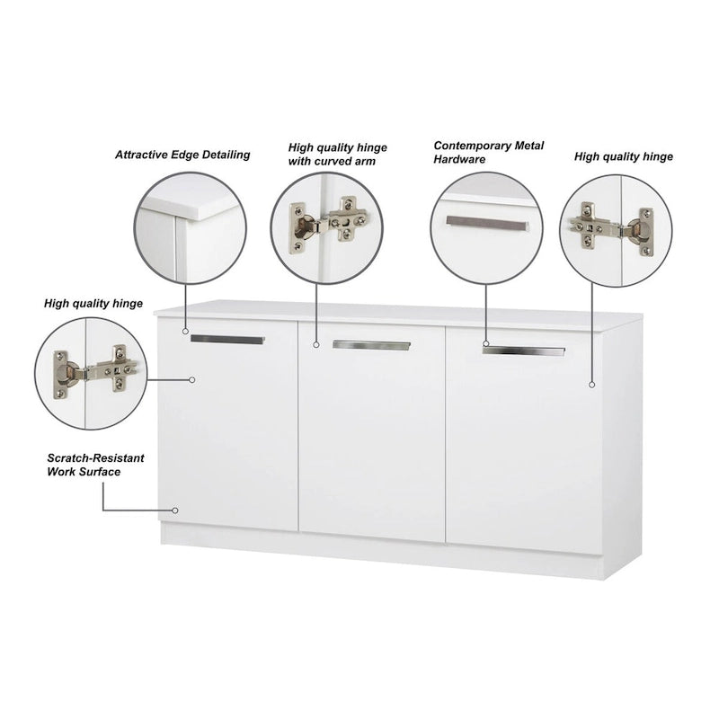 Saint Birch Miami White Wood Grain 3-Door Contemporary Credenza File Cabinet