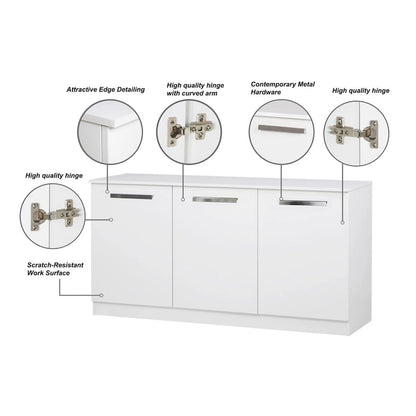 Saint Birch Miami White Wood Grain 3-Door Contemporary Credenza File Cabinet