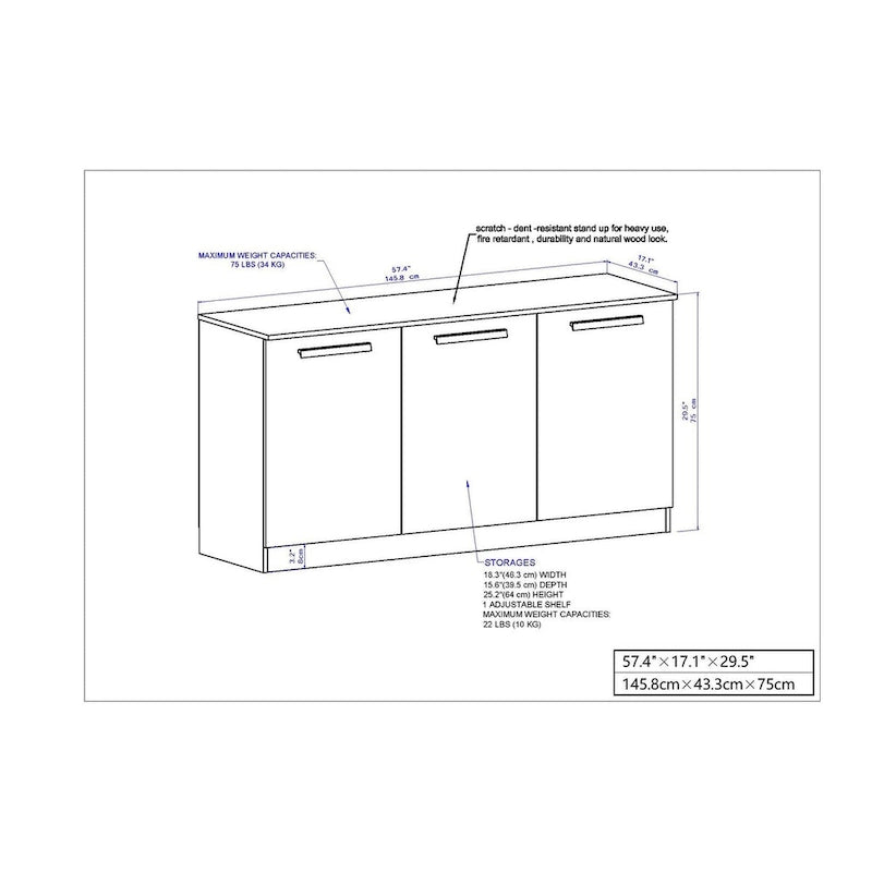 Saint Birch Miami White Wood Grain 3-Door Contemporary Credenza File Cabinet