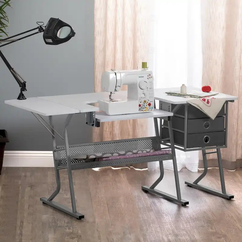  Eclipse Ultra Grey and White Wood Top Sewing Table