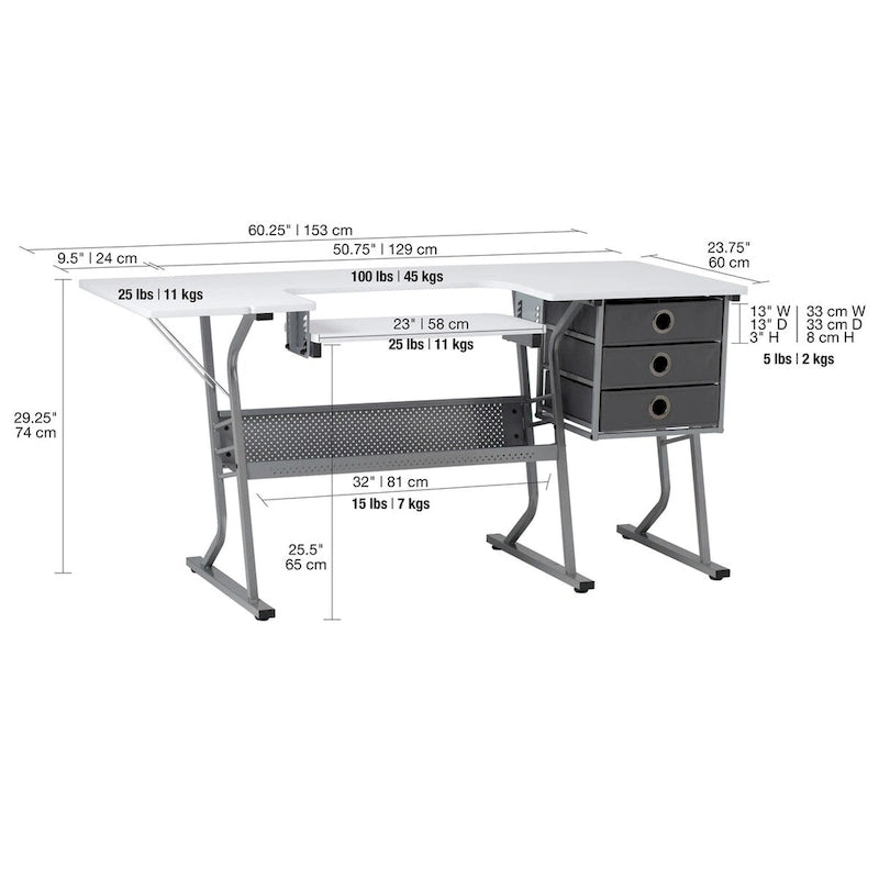 Eclipse Ultra Grey and White Wood Top Sewing Table
