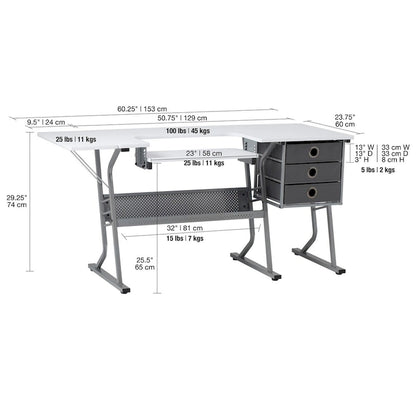 Eclipse Ultra Grey and White Wood Top Sewing Table