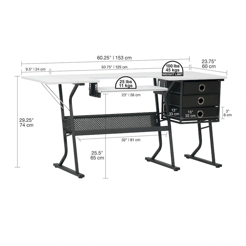 Eclipse Ultra Grey and White Wood Top Sewing Table