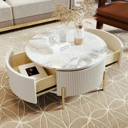 Modern Round Coffee Table with Drawers