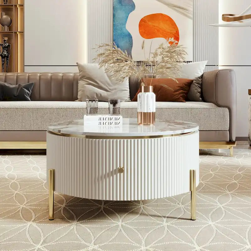 Modern Round Coffee Table with Drawers