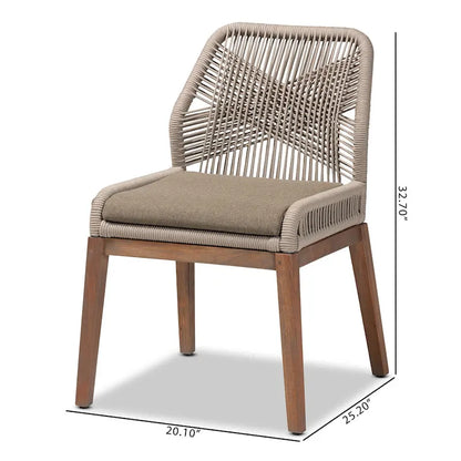 Chaise de salle à manger en acajou et corde tressée, style transitionnel moderne, grise
