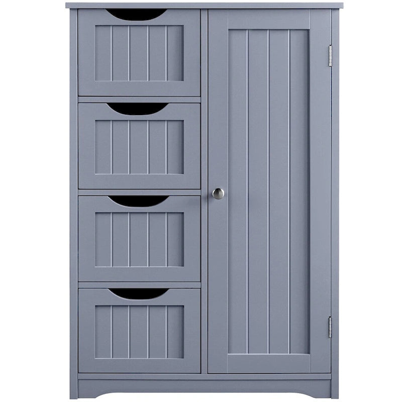 Yaheetech Large Bathroom Storage Cabinet Free-Standing Floor Cabinet with 4 Drawers and 1 Cupboard - N/A
