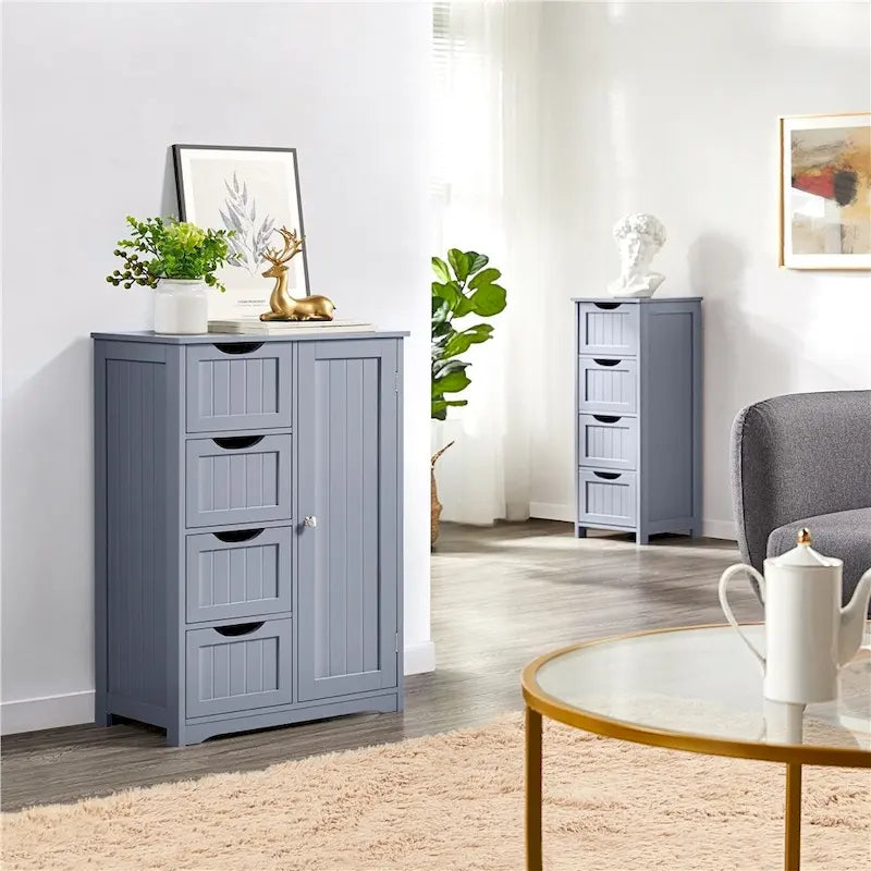 Yaheetech Large Bathroom Storage Cabinet Free-Standing Floor Cabinet with 4 Drawers and 1 Cupboard - N/A
