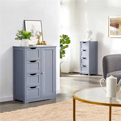 Yaheetech Large Bathroom Storage Cabinet Free-Standing Floor Cabinet with 4 Drawers and 1 Cupboard - N/A