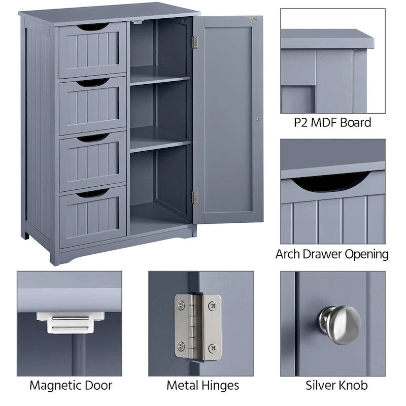 Yaheetech Large Bathroom Storage Cabinet Free-Standing Floor Cabinet with 4 Drawers and 1 Cupboard - N/A