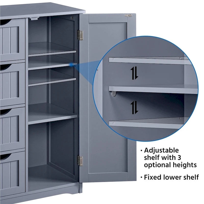 Yaheetech Large Bathroom Storage Cabinet Free-Standing Floor Cabinet with 4 Drawers and 1 Cupboard - N/A