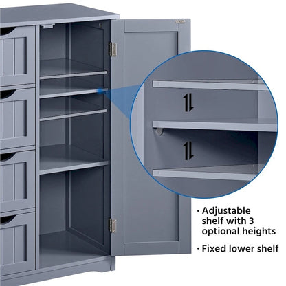 Yaheetech Large Bathroom Storage Cabinet Free-Standing Floor Cabinet with 4 Drawers and 1 Cupboard - N/A