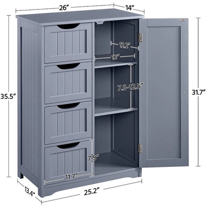 Yaheetech Large Bathroom Storage Cabinet Free-Standing Floor Cabinet with 4 Drawers and 1 Cupboard - N/A