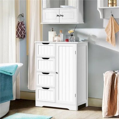 Yaheetech Large Bathroom Storage Cabinet Free-Standing Floor Cabinet with 4 Drawers and 1 Cupboard - N/A