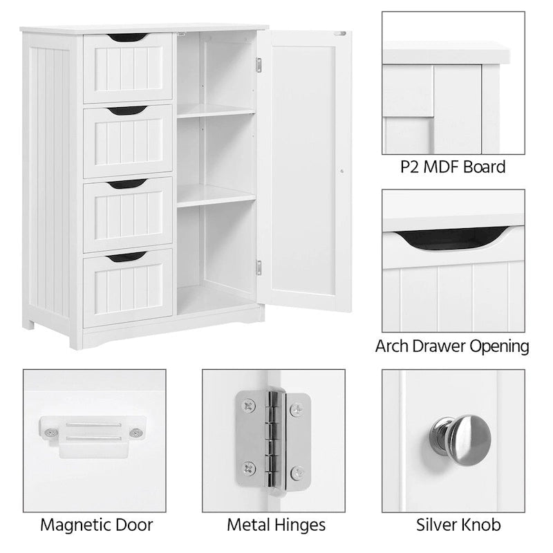 Yaheetech Large Bathroom Storage Cabinet Free-Standing Floor Cabinet with 4 Drawers and 1 Cupboard - N/A