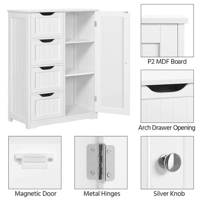 Yaheetech Large Bathroom Storage Cabinet Free-Standing Floor Cabinet with 4 Drawers and 1 Cupboard - N/A