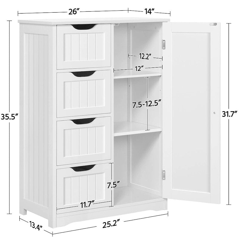 Yaheetech Large Bathroom Storage Cabinet Free-Standing Floor Cabinet with 4 Drawers and 1 Cupboard - N/A