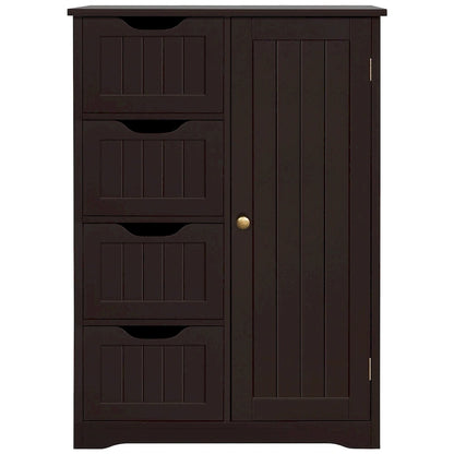Yaheetech Large Bathroom Storage Cabinet Free-Standing Floor Cabinet with 4 Drawers and 1 Cupboard - N/A