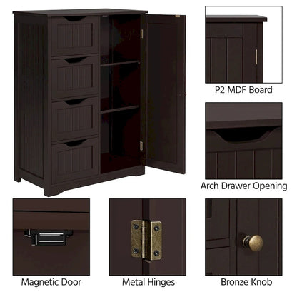 Yaheetech Large Bathroom Storage Cabinet Free-Standing Floor Cabinet with 4 Drawers and 1 Cupboard - N/A