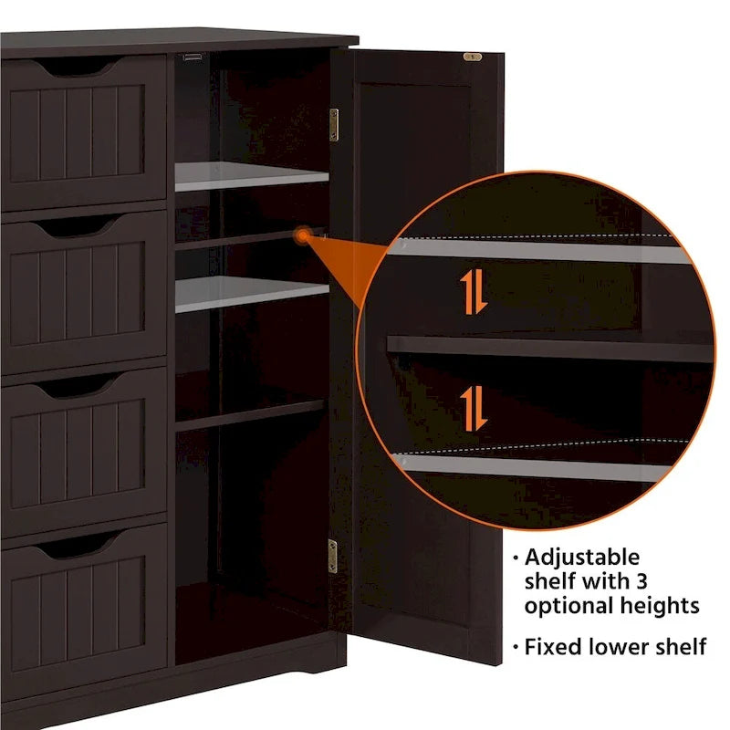 Yaheetech Large Bathroom Storage Cabinet Free-Standing Floor Cabinet with 4 Drawers and 1 Cupboard - N/A
