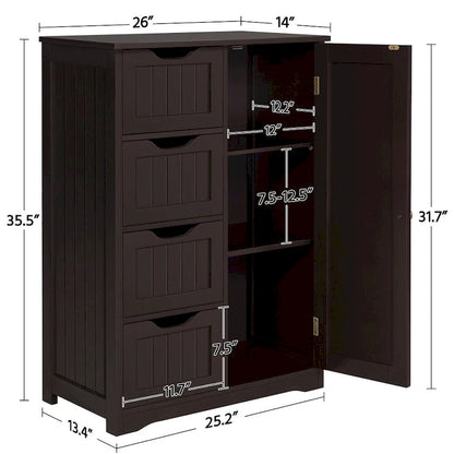 Yaheetech Large Bathroom Storage Cabinet Free-Standing Floor Cabinet with 4 Drawers and 1 Cupboard - N/A