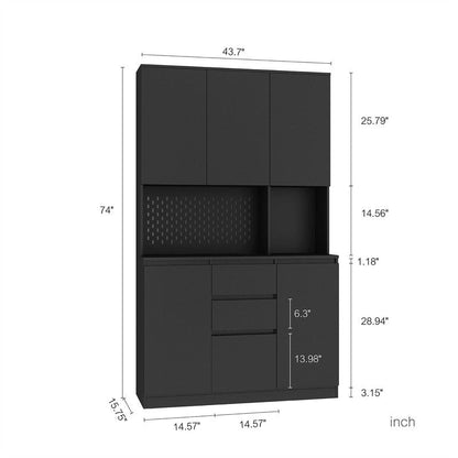Kitchen Pantry Cabinet with Microwave Stand and 2 Drawers, Freestanding Buffet Cupboards Sideboard with Charging Station