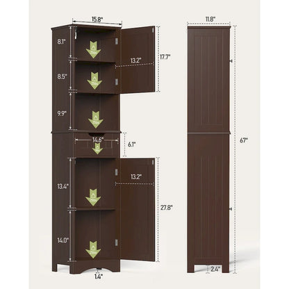 Freestanding Narrow Tall Bathroom Storage Cabinet with Adjustable Shelves, Door and Open Shelves