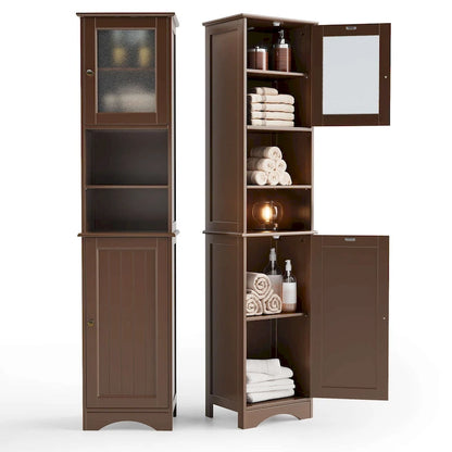 Freestanding Narrow Tall Bathroom Storage Cabinet with Adjustable Shelves, Door and Open Shelves