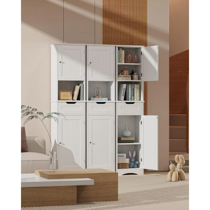 Freestanding Narrow Tall Bathroom Storage Cabinet with Adjustable Shelves, Door and Open Shelves