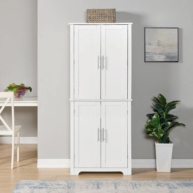 67 Tall MDF 4-door Bathroom Storage Cabinet with Adjustable Shelves - 28 X 67