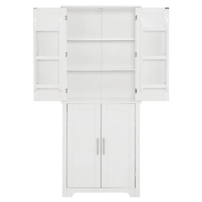 67 Tall MDF 4-door Bathroom Storage Cabinet with Adjustable Shelves - 28 X 67