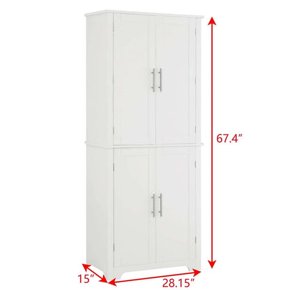 67 Tall MDF 4-door Bathroom Storage Cabinet with Adjustable Shelves - 28 X 67