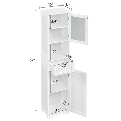 Yaheetech Freestanding Storage Cabinet Kitchen Cupboard with Glass Door, White - N/A