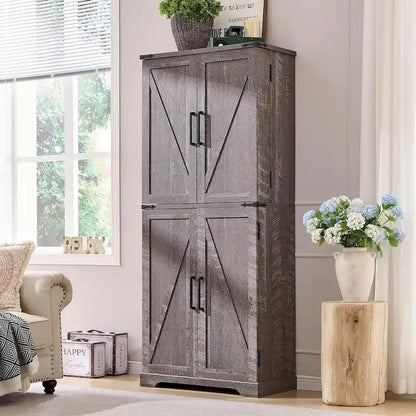 72 Garde-manger de cuisine de style campagnard, armoire de rangement avec portes coulissantes de grange - N/A