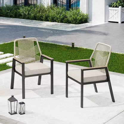 Captiva Designs – Ensemble de salle à manger d'extérieur 9 pièces, table rectangulaire en acier et chaises en osier fixes avec coussins épais