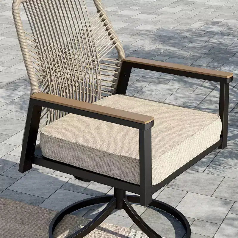 Captiva Designs – Ensemble de salle à manger d'extérieur 9 pièces, table rectangulaire en acier et chaises en osier fixes avec coussins épais