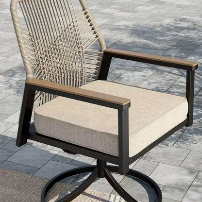 Captiva Designs – Ensemble de salle à manger d'extérieur 9 pièces, table rectangulaire en acier et chaises en osier fixes avec coussins épais