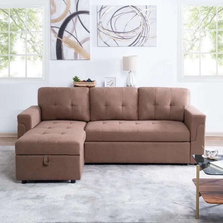 Perry Modern Reversible Sleeper Sectional Sofa with Storage Chaise, Pullout Sleeper Sofa Couch Bed for Living Room