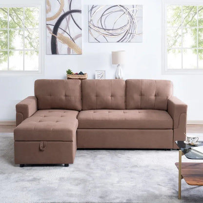 Perry Modern Reversible Sleeper Sectional Sofa with Storage Chaise, Pullout Sleeper Sofa Couch Bed for Living Room