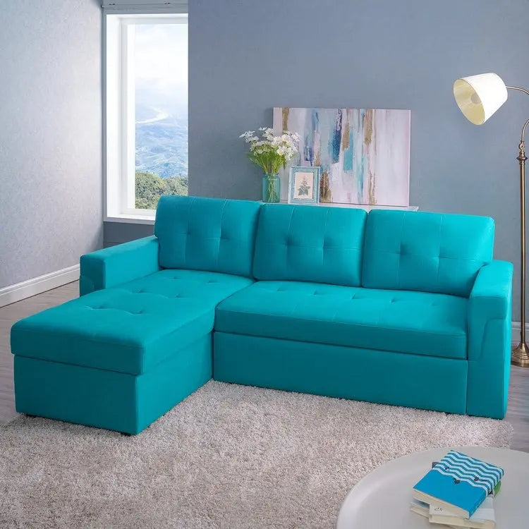 Perry Modern Reversible Sleeper Sectional Sofa with Storage Chaise, Pullout Sleeper Sofa Couch Bed for Living Room