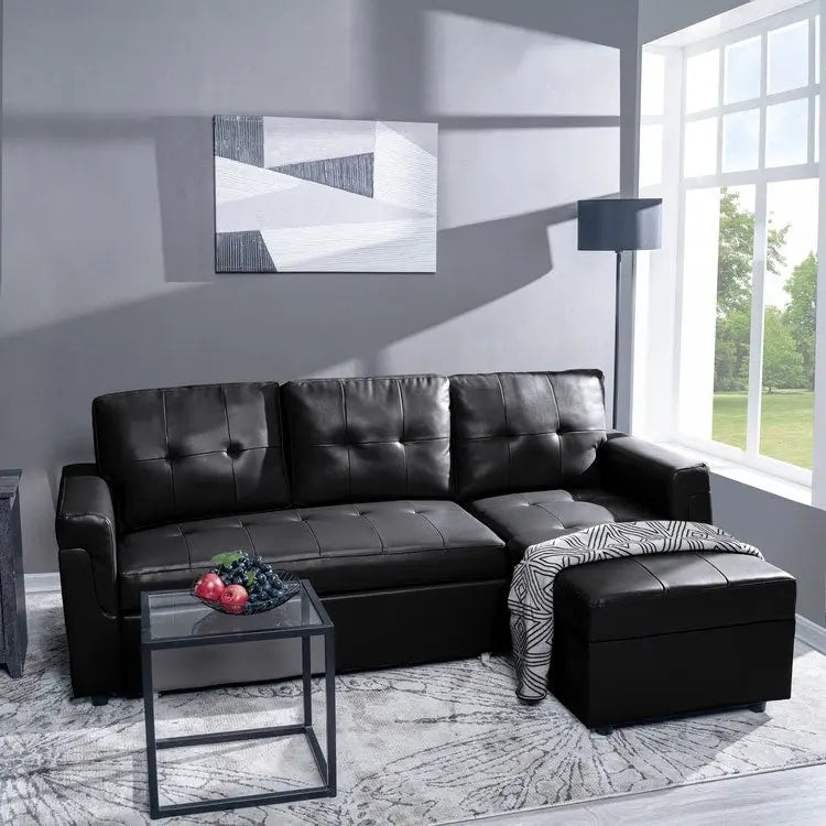 Perry Modern Reversible Sleeper Sectional Sofa with Storage Chaise, Pullout Sleeper Sofa Couch Bed for Living Room