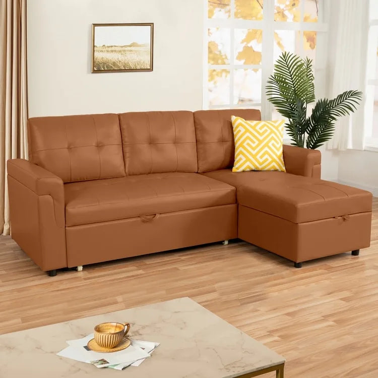 Perry Modern Reversible Sleeper Sectional Sofa with Storage Chaise, Pullout Sleeper Sofa Couch Bed for Living Room