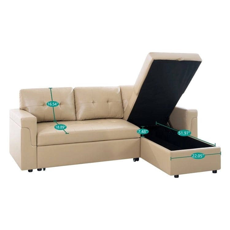 Perry Modern Reversible Sleeper Sectional Sofa with Storage Chaise, Pullout Sleeper Sofa Couch Bed for Living Room