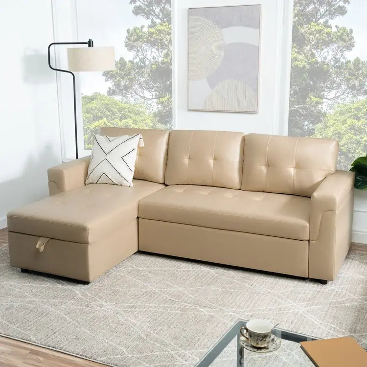 Perry Modern Reversible Sleeper Sectional Sofa with Storage Chaise, Pullout Sleeper Sofa Couch Bed for Living Room