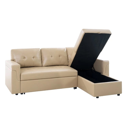 Perry Modern Reversible Sleeper Sectional Sofa with Storage Chaise, Pullout Sleeper Sofa Couch Bed for Living Room