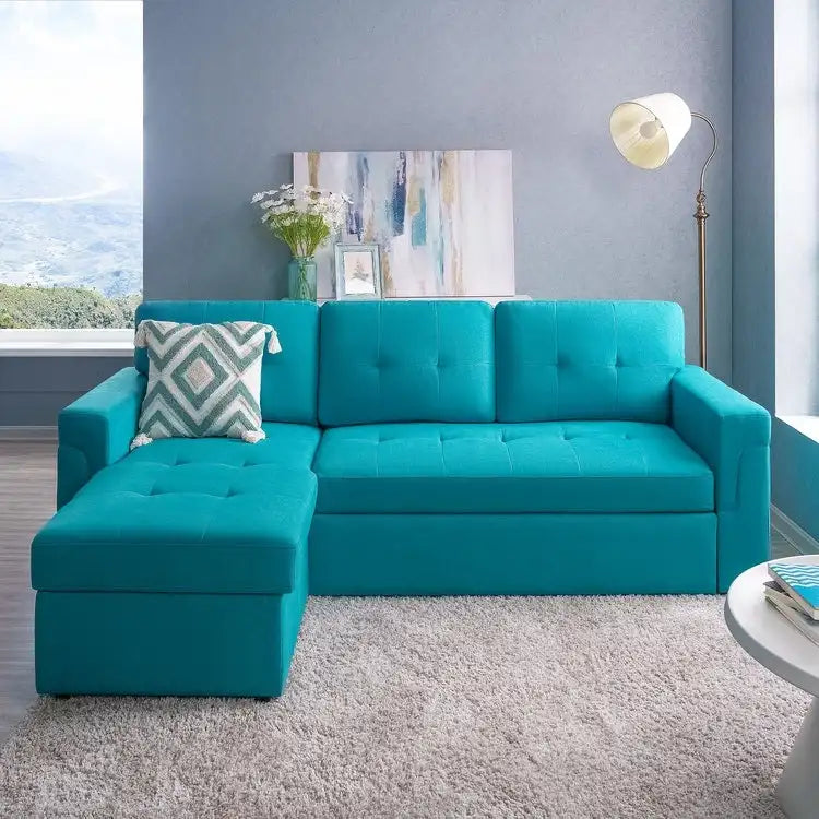 Perry Modern Reversible Sleeper Sectional Sofa with Storage Chaise, Pullout Sleeper Sofa Couch Bed for Living Room