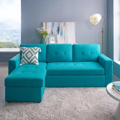 Perry Modern Reversible Sleeper Sectional Sofa with Storage Chaise, Pullout Sleeper Sofa Couch Bed for Living Room